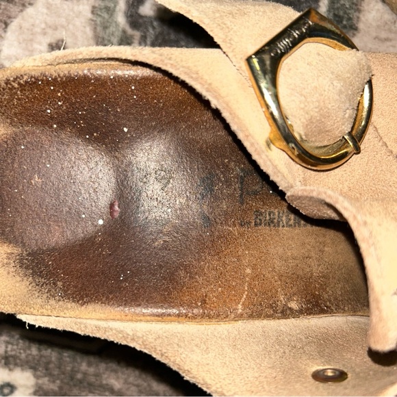 Papillio birkenstocks Tan Suede Loafers with Gold Buckle - Picture 6 of 6
